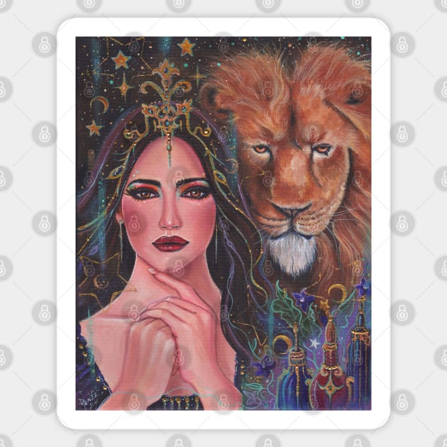 Circe enchantress with lion art by Renee L. Lavoie Sticker by ReneeLLavoie